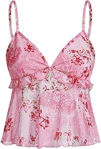 Эластичная и удобная майка без рукавов Verdusa с цветочным принтом и рюшами 11274919