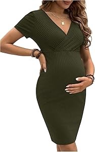 Платье для беременных SweatyRocks с коротким рукавом и V-образным вырезом, из трикотажа рибана, 95% полиэстер 11281911