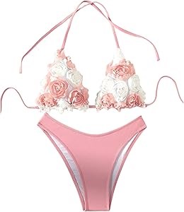 Женский купальник из 2-х частей с 3D цветами, завязками на шее и вырезом на спине от Verdusa 11253689
