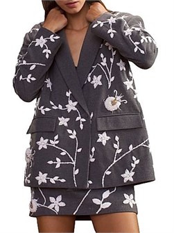 Блейзер с вышивкой из шерстяной смеси от Cynthia Rowley, с длинными рукавами и объемным кроем 11026184