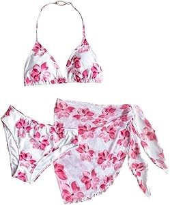 Комплект из 3 предметов для девочек 14-16 лет: купальник с цветочным узором и накидкой-саронг от GORGLITTER 11313098