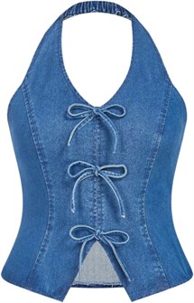 Большая женская джинсовая майка Floerns с открытыми плечами, бантами и разрезами, идеальная для выхода 11257391