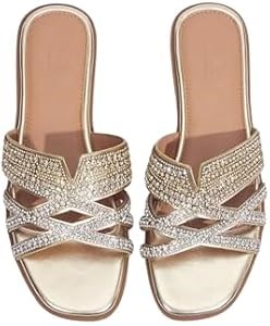 Женские летние блестящие плоские сандалии GORGLITTER 2025 с перекрестным ремешком и открытым носом 11294894