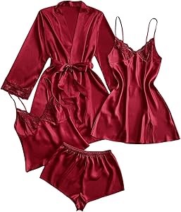 Женский сексуальный атласный комплект пижам Milumia из 4-х предметов с халатом, камми, шортами и платьем 11309097