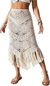 Женская пляжная юбка Gorglitter с высокой талией из вязаного кружева, идеально подходит для купальников и отпуска 11275171