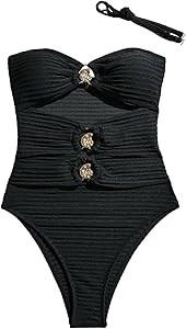 Женский текстурированный купальник Milumia бандо с вырезами, кольцами и ремешками 11275653