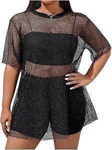 Женская футболка больших размеров Verdusa с вырезами и сетчатым верхом, полудлинный рукав, свободный крой 11245970