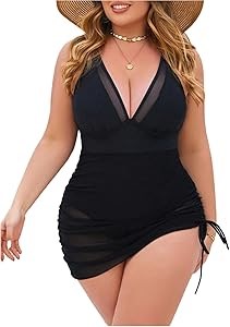 Плюс-сайз купальник Verdusa с рюшами и регулируемыми бретелями, глубокий V-образный вырез, идеальный для яркого отдыха на пляже 11271845