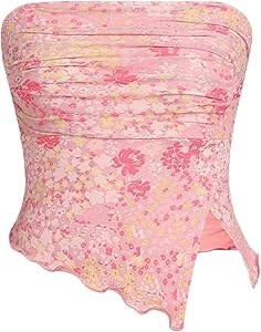 Девчачий топ Milumia с цветочным принтом, без рукавов, с рюшами и разрезом 11280870