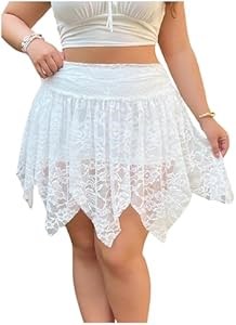 Летняя мини-юбка A-силуэта из цветного гипюра Verdusa для полных женщин, асимметричный крой 11269500