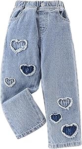 Прямые повседневные джинсы для девочек с принтом в виде сердец и эластичным поясом от Milumia 11314380