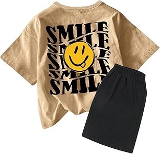 Комплект для молодежи из 2 предметов от SweatyRocks: графическая футболка и шорты, 95% полиэстер, с эластичным поясом 11306455