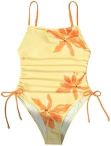 Floerns Женский однотонный купальник с цветочным принтом и затяжкой по бокам, 82% полиэстер, 18% эластан 11266392