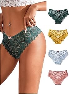 Комплект из 4 кружевных сексуальных трусиков Milumia с элегантными бантиками и перекрестными спинками 11300969