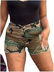 Женские камуфляжные шорты Gorglitter из эластичного вискозного материала с высокой талией, рваными элементами и карманами 11273233