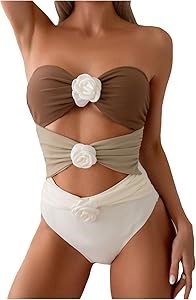 Женский цветочный монокини Milumia с высоким вырезом, без бретелек, эластичный пляжный купальник 11279599