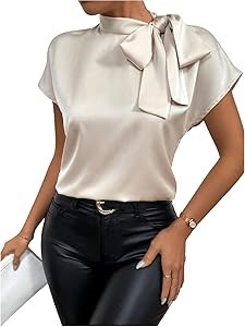 Элегантная женская блузка Milumia с бантом, стойкой и короткими рукавами для офиса 11294090