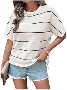 Свободный молодёжный пуловер Verdusa из лёгкого полосатого трикотажа с короткими рукавами 11261822