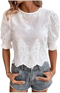 Летняя блуза Gorglitter с вышивкой и короткими рукавами, 100% полиэстер, удобная модель 11308941