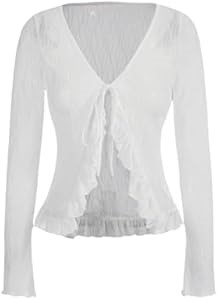 Блузка Gorglitter с рюшами и завязками спереди, прозрачная сетка, V-образный вырез, лонгслив, модная женская одежда 11282771