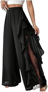 Женские широкие брюки с кружевной сеткой от Verdusa, с высокой талией, рюшами и мягкой тканью 11313548