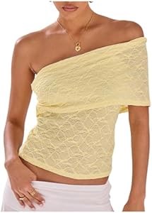 Одноплечий кружевной текстурированный топ GORGLITTER без рукавов для девушек в стиле Y2k, 2025 11306047