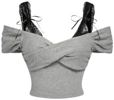 Молодёжная облегающая футболка SweatyRocks с открытыми плечами и кружевными деталями, короткий рукав, кроп-топ 11250182