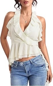 Женский топ с асимметричными рюшами и завязками, V-образный вырез, для особых случаев от Milumia 11303727