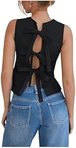 Модный летний топ Gorglitter без рукавов с открытой спиной и бантиками, 100% полиэстер 11242804