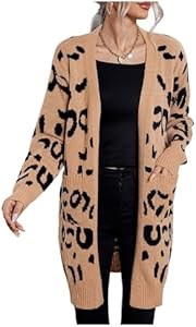 Кардиган с леопардовым принтом от Floerns, с длинными рукавами и передним карманом, осенний стиль 11299243