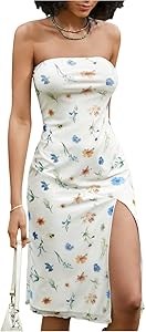 Платье Milumia с цветочным принтом, сетчатое, без бретелек, с разрезом до бедра и рюшами, миди 11307960