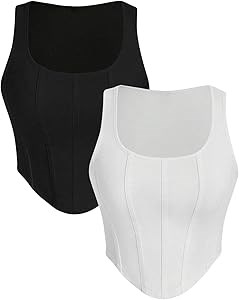 Комплект из двух корсетов WDIRARA без рукавов с квадратным вырезом и асимметричным подолом, материал рибана 11310941