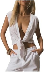 Кроп-топ с передней завязкой и полупрозрачной тканью от Milumia, безрукавный, в молодёжном стиле 11306046