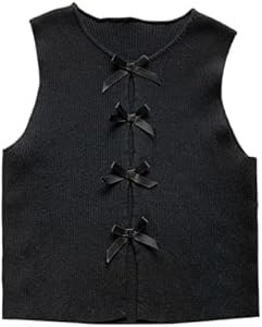 Укороченный женский свитер-жилет Milumia с бантом спереди и вырезом, 100% полиэстер 11307459