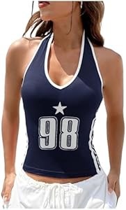 Облегающий летний топ Verdusa с графическим принтом и открытой спиной на завязке 11268268