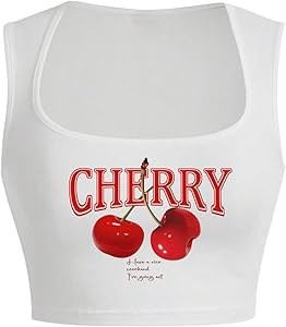 Молодёжный топ с квадратным вырезом и принтом вишни от Floerns, 95% полиэстер, 5% эластан 11312884