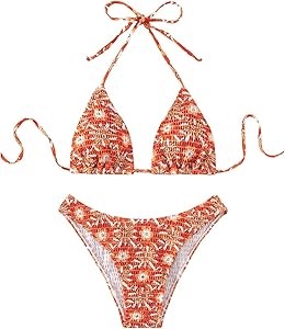 Женский купальник с цветочным принтом от Milumia, 2 предмета: смокинговый треугольный лиф и низ с завязками 11308126