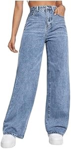 Женские высокие джинсы с широкими штанинами и застежкой на молнии и пуговичках от MakeMeChic 11274923