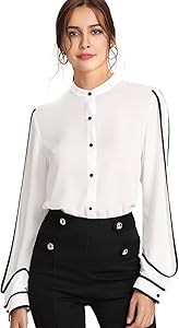 Блузка Milumia с воротником и длинными рукавами для работы, 95% полиэстер, повседневный стиль. 11292999