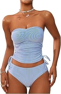 Женский танкини купальник в полоску от Gorglitter с регулируемыми боковыми завязками 11297811