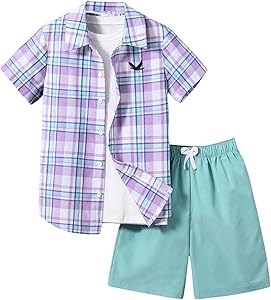 Комплект для мальчиков от Soly Hux: клетчатая рубашка с коротким рукавом и шорты, из удобной ткани, 2 предмета 11304293