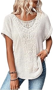 Футболка с контрастным кружевом от Soly Hux, с коротким рукавом и круглым вырезом, в повседневном стиле 11308813