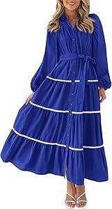 Платье макси с длинными рукавами, поясом и карманами PRETTYGARDEN, 17% полиамид, 49% вискоза, 34% полиэстер 11310050