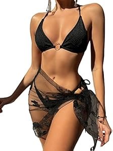 Купальник из 3 частей Milumia с кольцевыми элементами, хальтером, треугольным бикини с бабочками и пляжной юбкой 11282508