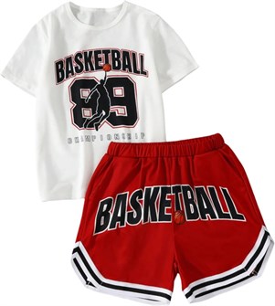 Молодёжный комплект из 2 предметов SweatyRocks: тельняшка и шорты с номерным и буквенным графическим принтом для мальчиков 11272904