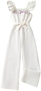 Летний молодежный комбинезон для девочек Floerns с цветочной вышивкой, рюшами и широкими штанинами 11290347