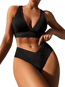 Модный двухчастный купальник Milumia с V-образным вырезом, завязкой на спине и высоким поясом 11311406