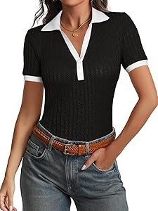 Легкая и стильная футболка-поло Cicy Bell с коротким рукавом и V-образным вырезом, 69% полиэстер, 19.71% хлопок 11283723