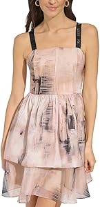 Бежевое коктейльное и вечернее платье DKNY с рисунком космоса, размер 10 11269976