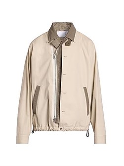 Хлопковая куртка-твил Sacai с контрастным воротником, застежкой на молнии и карманами 11031051
